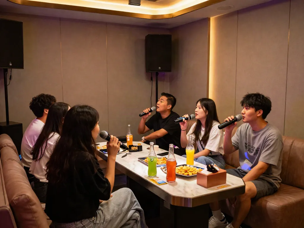 강남 달리는토끼의 고급스러운 가라오케 룸에서 손님들이 즐겁게 노래하는 모습