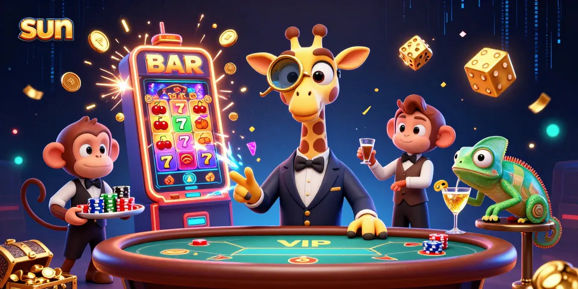 Experience thrilling moments at sun-themed casino with vibrant characters and games expressing excitement.