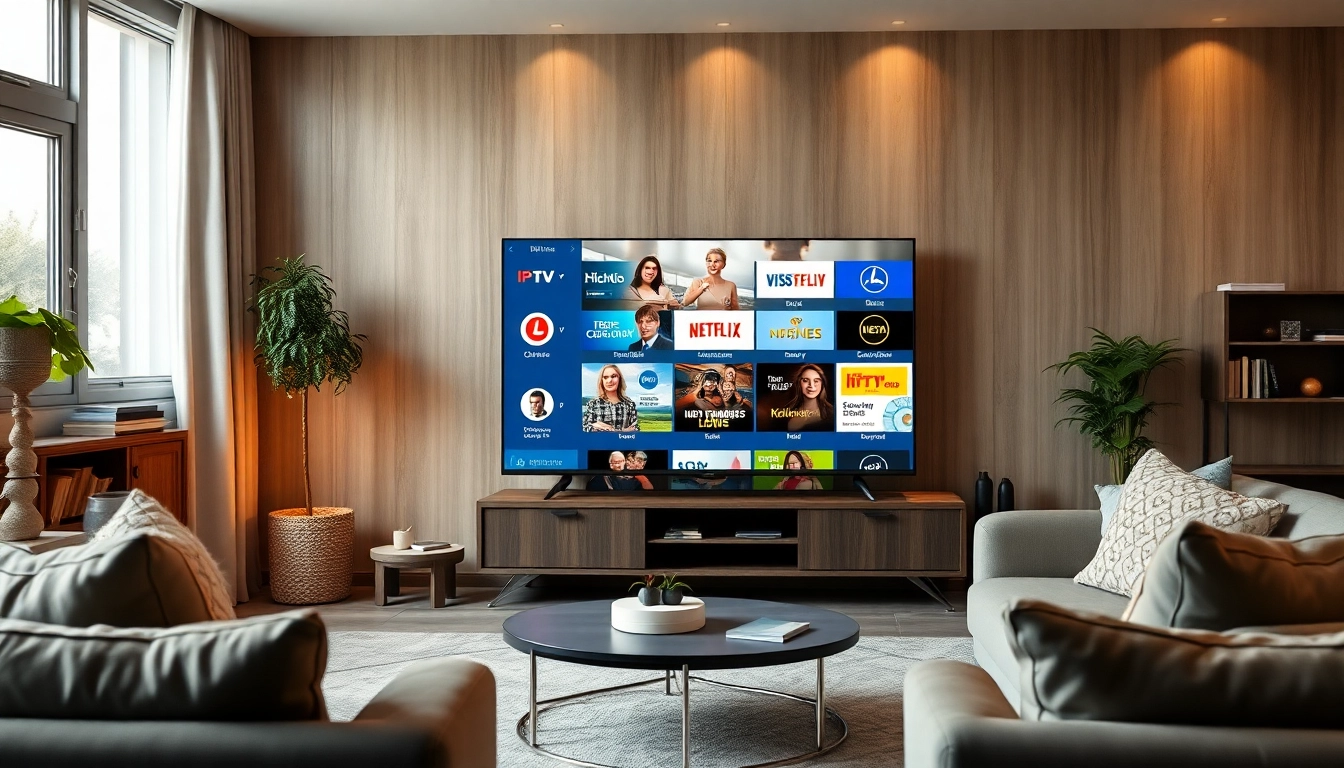 Explore IPTV Norway services with a modern smart TV setup highlighting diverse channels.