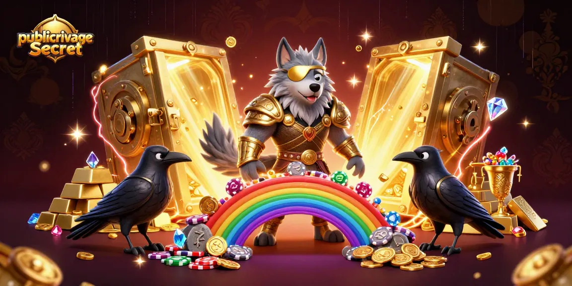 Engage with publicprivatesecret in an illustration of Odin and ravens surrounded by casino treasures.
