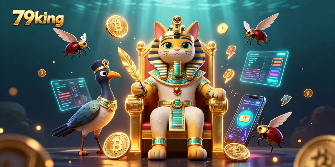79king casino illustration featuring pharaoh cat with NFT and crypto elements