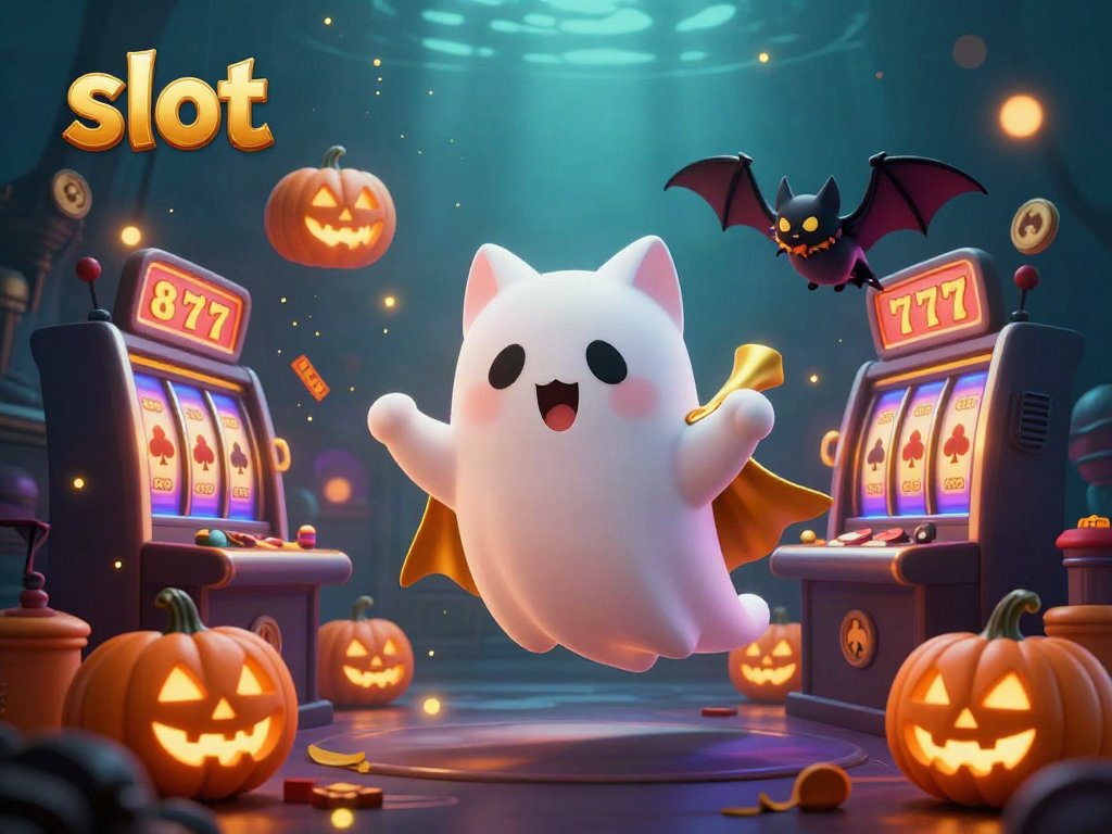 Experience thrilling slot action in this vibrant haunted casino scene with lively characters and sparkling visuals.
