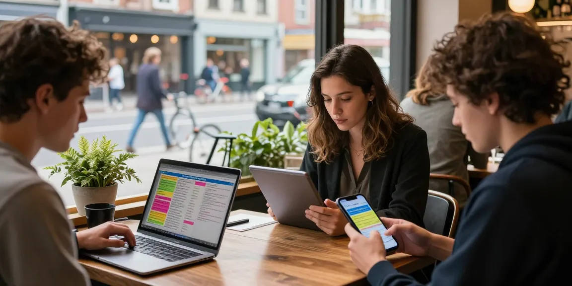 BedPersonal users interacting in a coffee shop, showcasing local classifieds.
