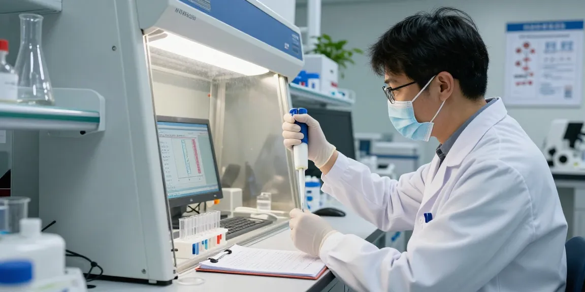 Koi Peptides in laboratory setting with scientist analyzing Klow Peptide Stack samples.