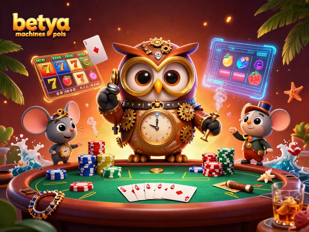 Betya machines à sous show vibrant slot reels and dynamic poker elements in a fantasy casino setting.