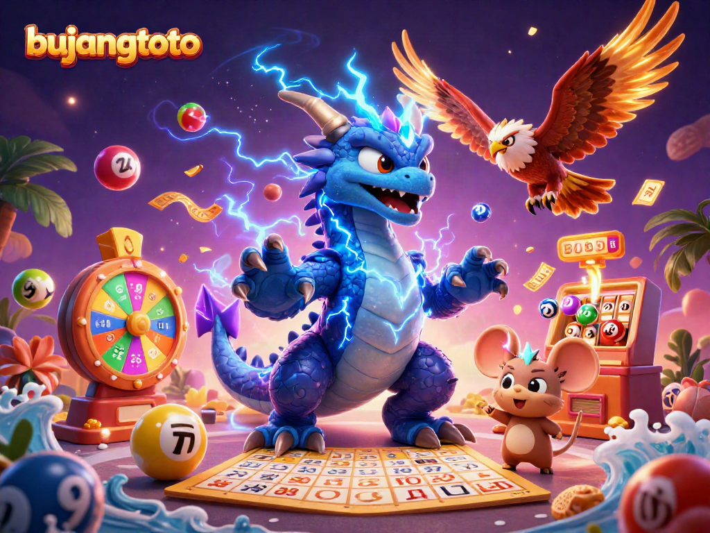 Engage in exciting lottery adventures with bujangtoto featuring vivid 3D characters and vibrant elements.