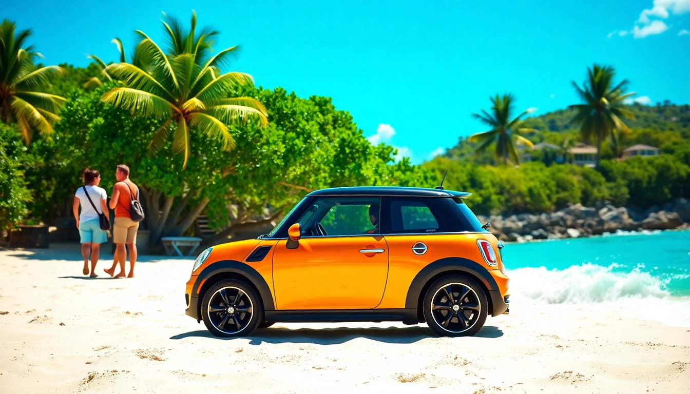 Rent a Mini Cooper for an adventure on St. Barts beach, combining luxury rental with stunning scenery.