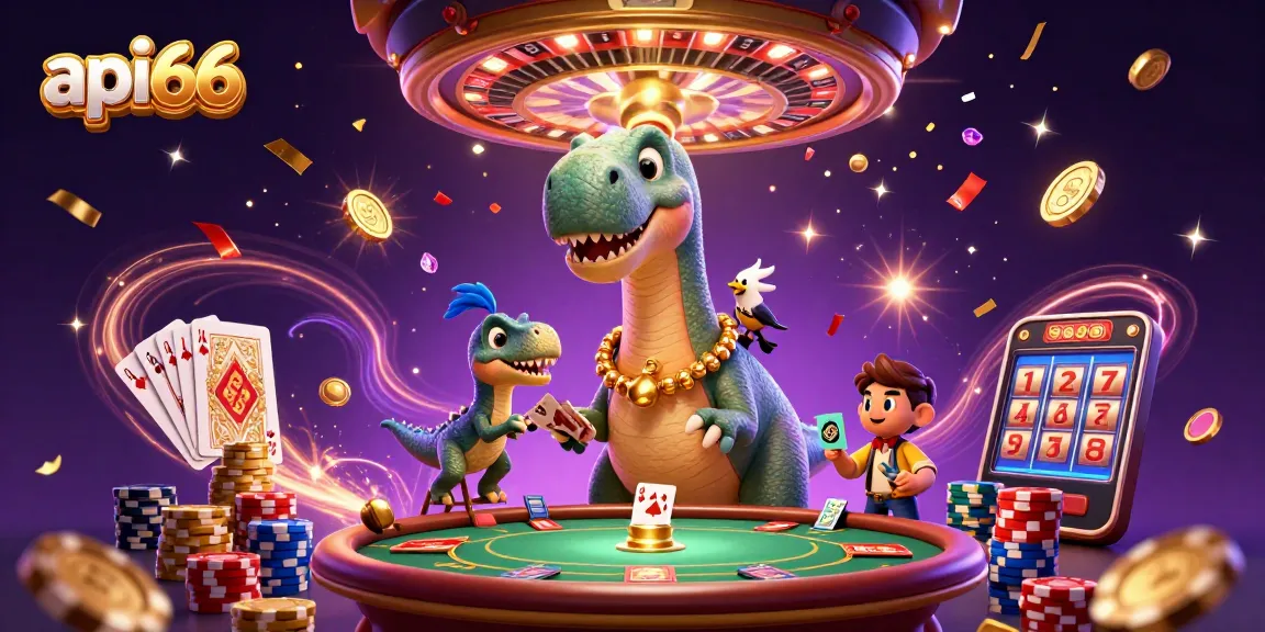 Experience thrilling games at api66 with a vibrant 3D casino scene featuring exciting elements and dynamic characters.