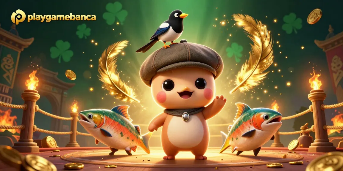Engage with playgamebanca's vibrant 3D illustration featuring a playful Nessie and gold-obsessed characters.