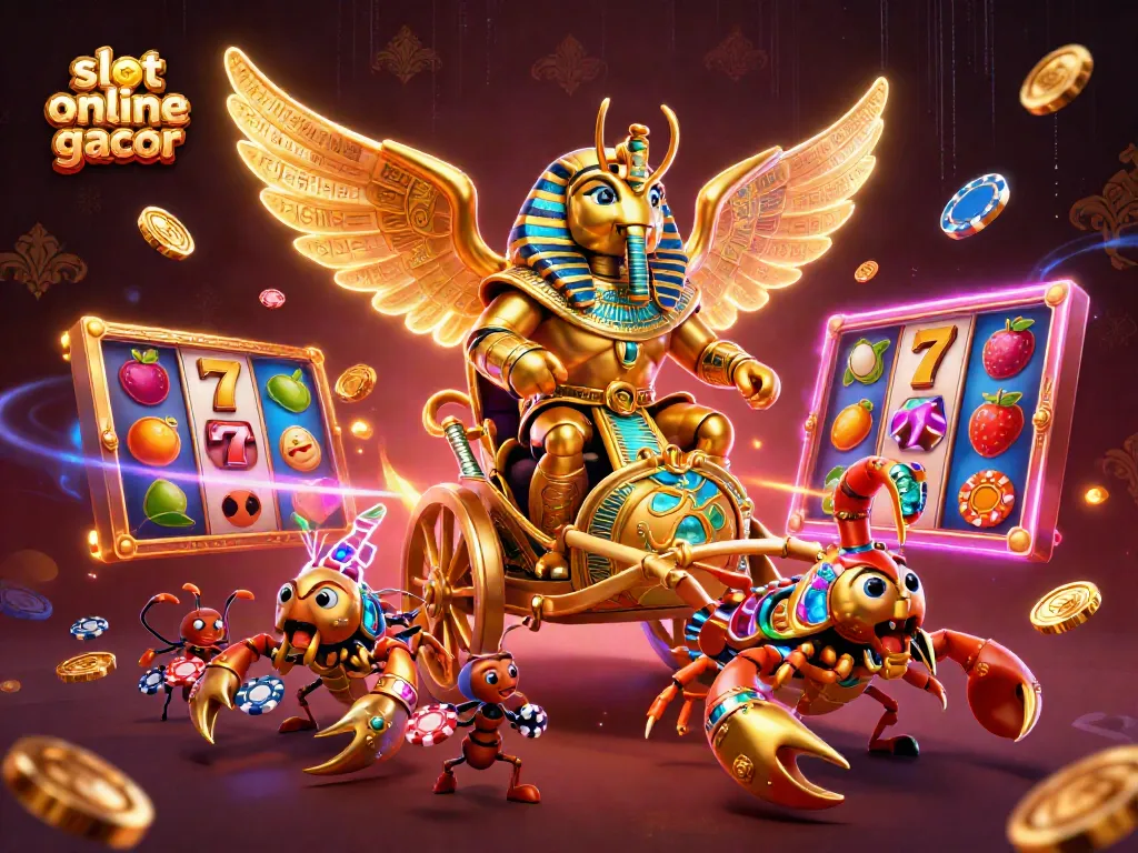 Engage in slot online gacor thrills with vibrant characters and classic casino elements in a dynamic 3D scene