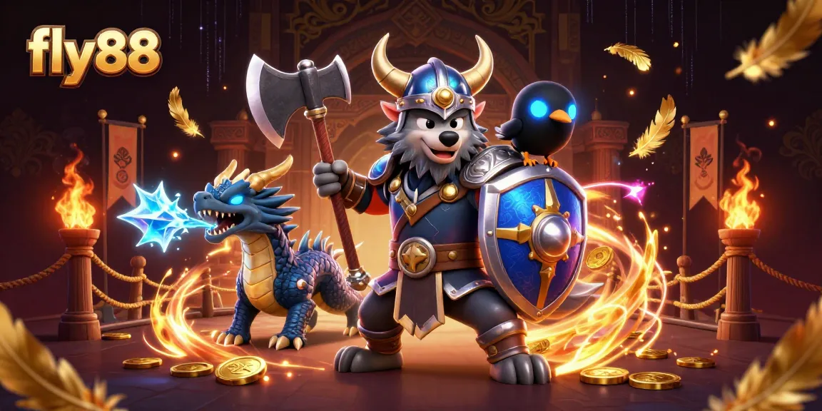 Experience exciting gameplay at fly88 with dynamic warriors, dragons, and casino elements.