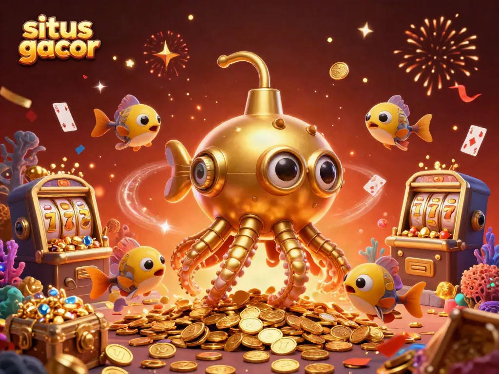Gambarlah situs slot gacor dengan mesin slot berkilauan di lautan koin emas.