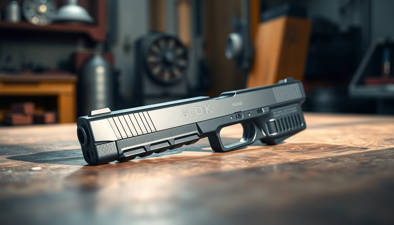 A detailed look at Glock 19 slides showcasing its polished metallic finish and precision machined quality.