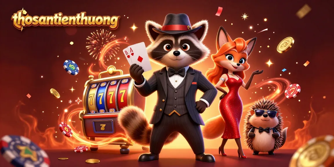 Win big with thosantienthuong in this lively 3D casino scene featuring raccoon and friends!