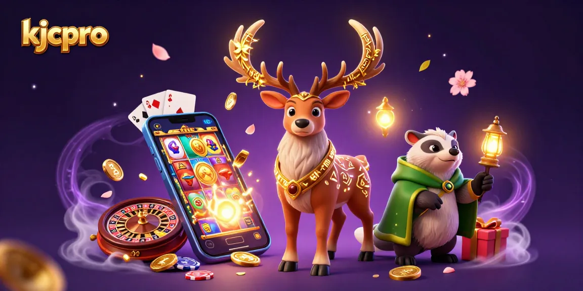 Engage with kjcpro's colorful gaming scene featuring a druid, badger, and vibrant casino elements.