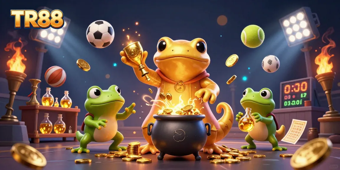 Experience the thrill of TR88 with a vibrant 3D digital illustration showcasing dynamic gambling elements.