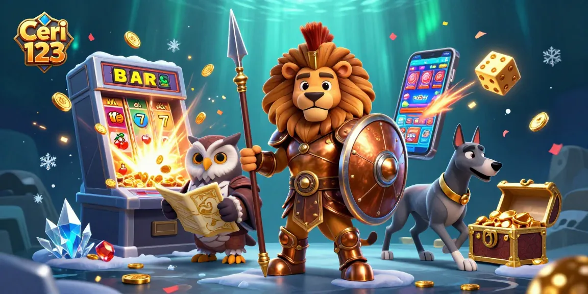 Ceri 123 slot machine showing jackpot wins with characters celebrating at a vibrant casino