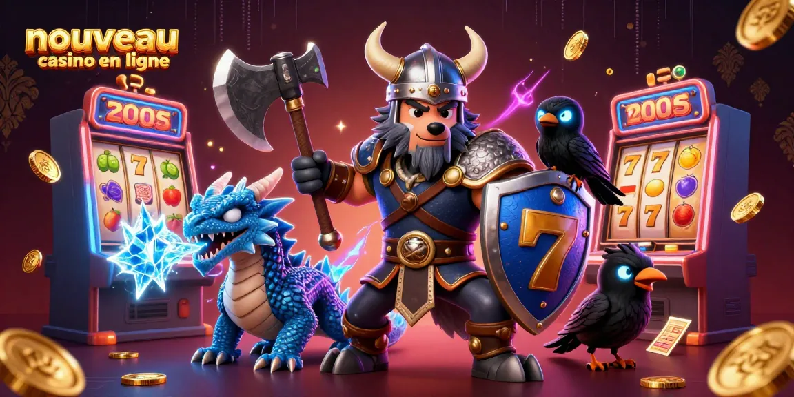 Jouez au nouveau casino en ligne avec un guerrier loup et un dragon, ambiance captivante.
