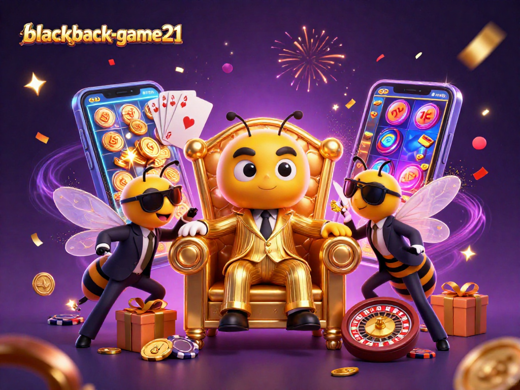 Experience the thrill of blackjack-game21 with a vibrant casino scene featuring engaging characters and game elements.