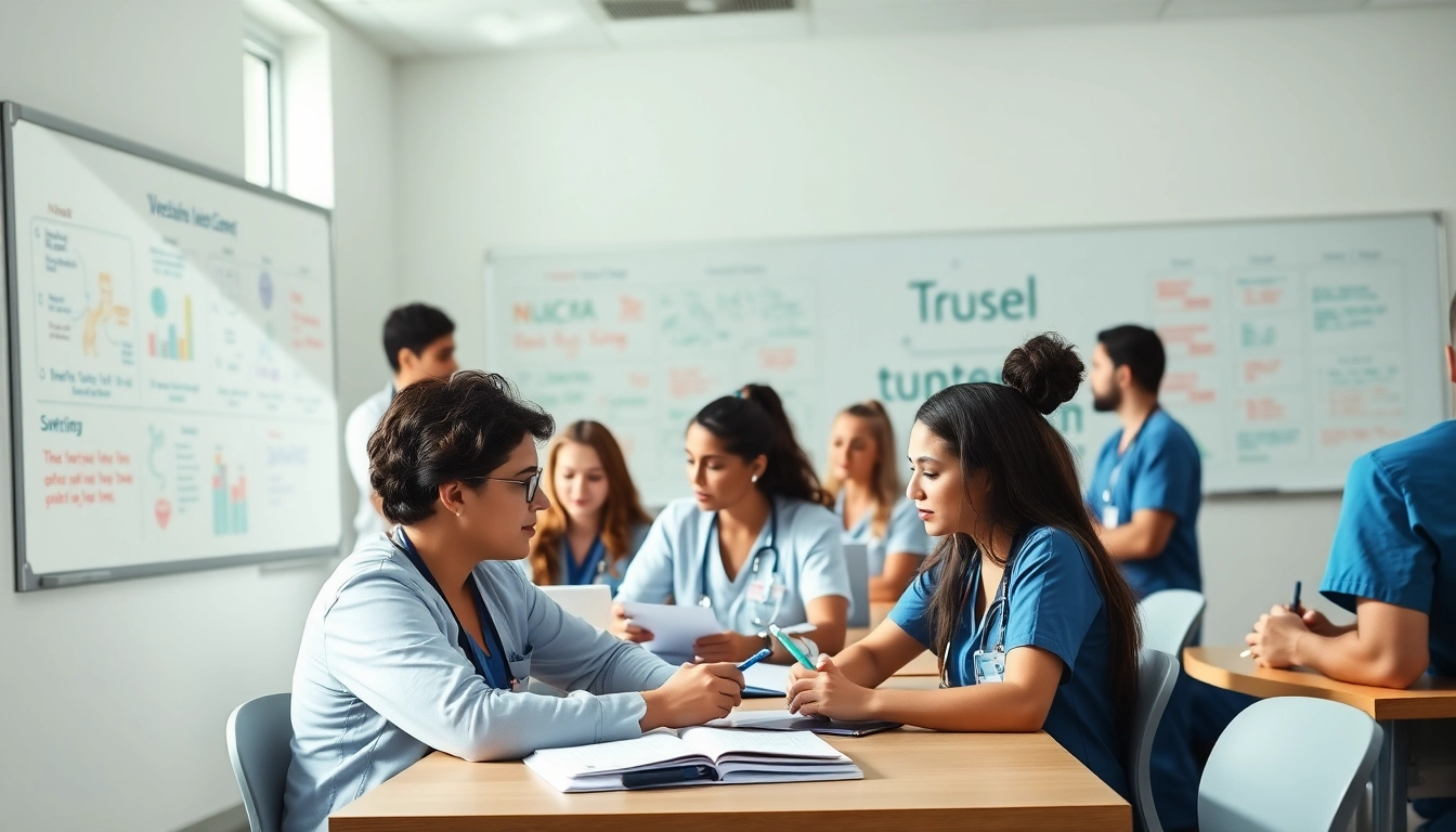Students collaborating at the Houston Trusted NCLEX review center with an engaging instructor.