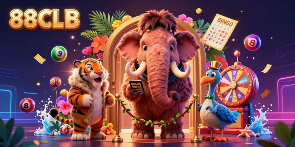 Experience 88CLB's vibrant atmosphere with a mammoth bouncer welcoming players and exciting lottery games.