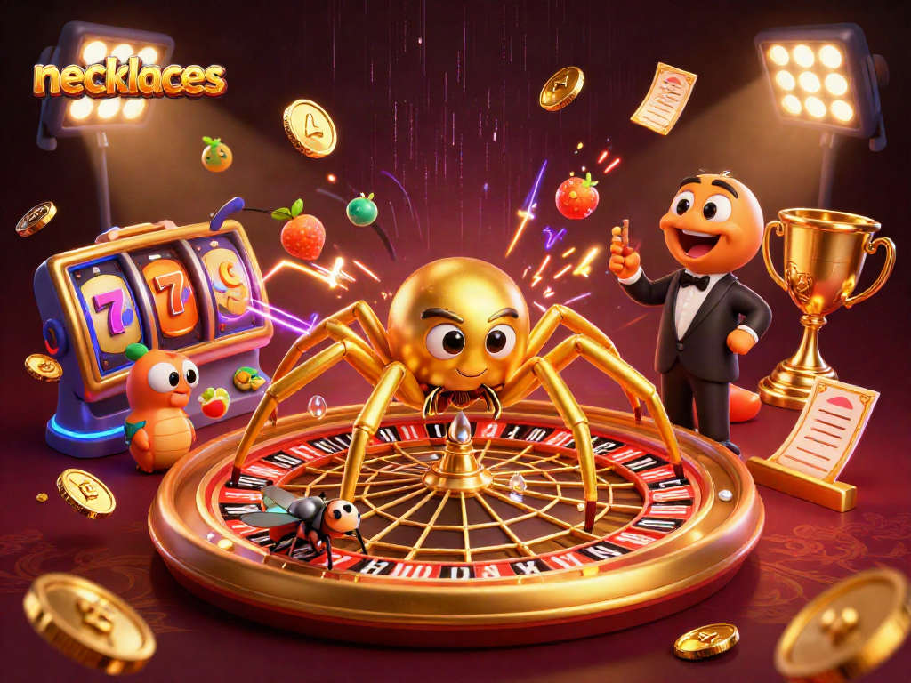 Experience thrilling jackpots with striking necklaces in this vibrant casino scene.