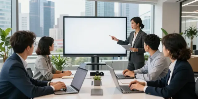 Team analyzing a full report in a modern corporate office