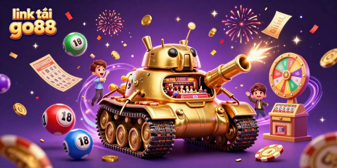 Engage with link tải go88 in an animated casino scene featuring a golden beetle tank and vibrant game elements.