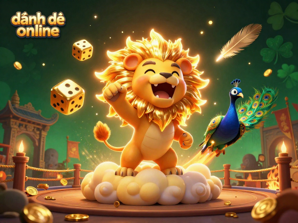 Bet on đánh đề online with mystical creatures in a colorful 3D casino world filled with golden elements.