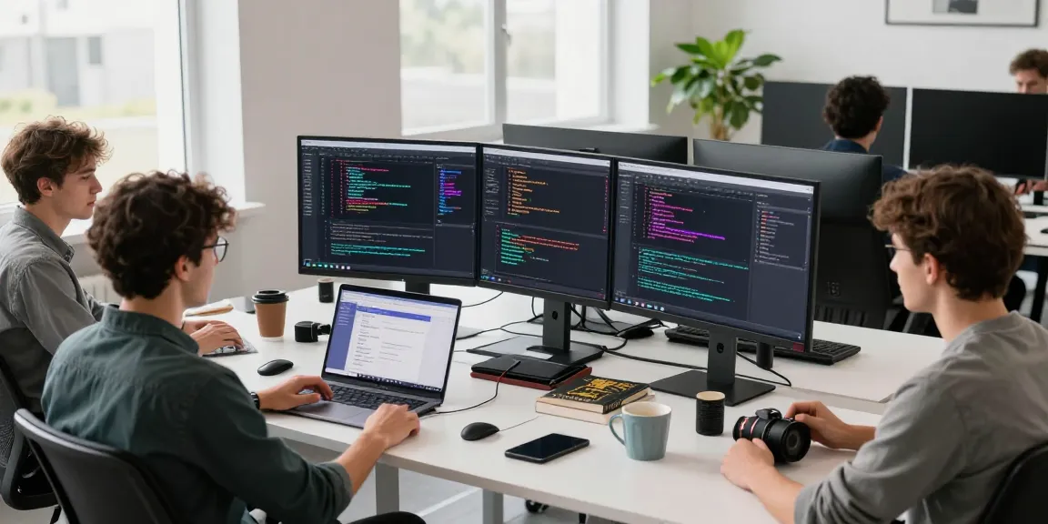 Developers collaborating on USDT0 cross-chain solutions in a modern tech workspace with coding displays