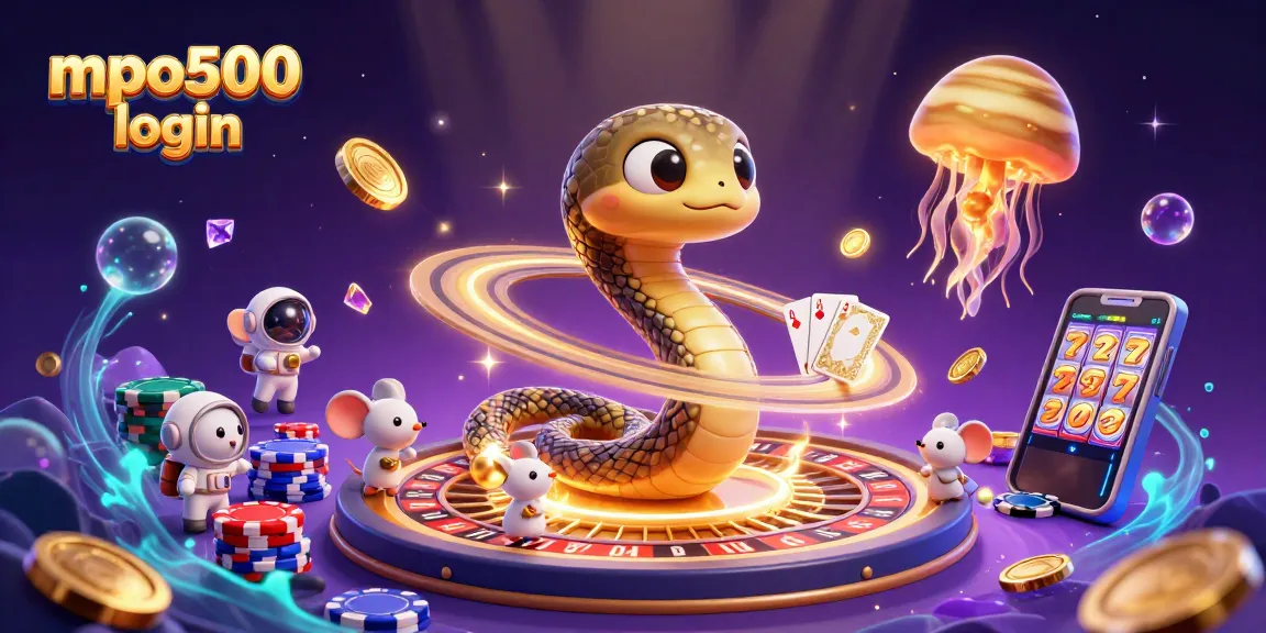 Engage in mpo500 login through this vibrant cosmic casino scene with roulette action and entertaining characters.