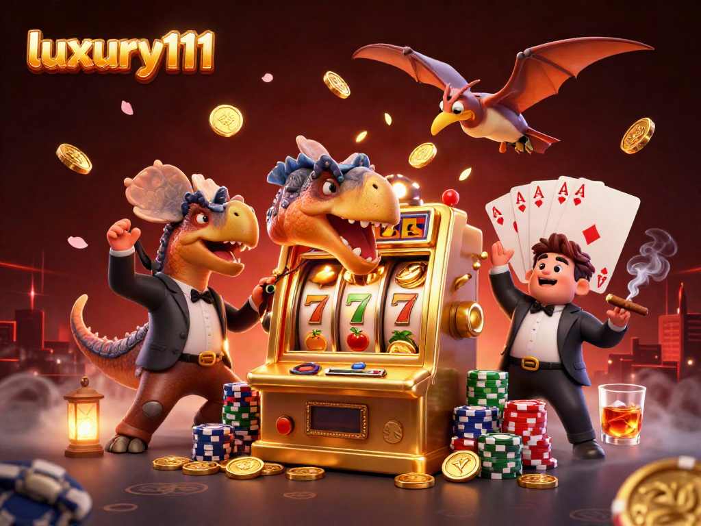 Catch a jackpot with luxury111 as dino characters play a vibrant casino scene filled with excitement.