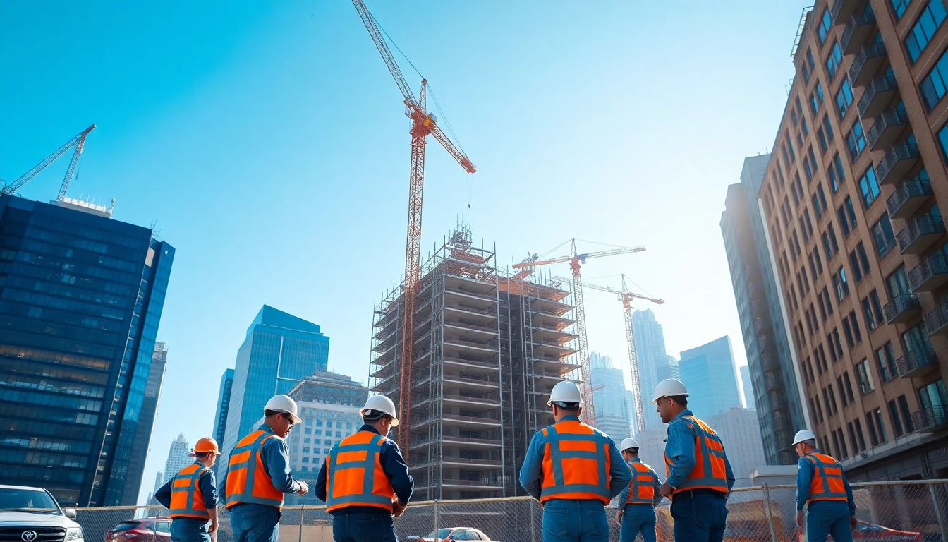 View of a Manhattan commercial general contractor at work on a bustling construction site.