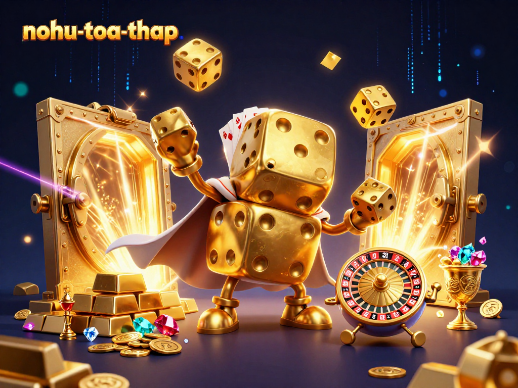 Spin and win in nohu-toa-thap adventure with vibrant golden dice and treasure vault elements.