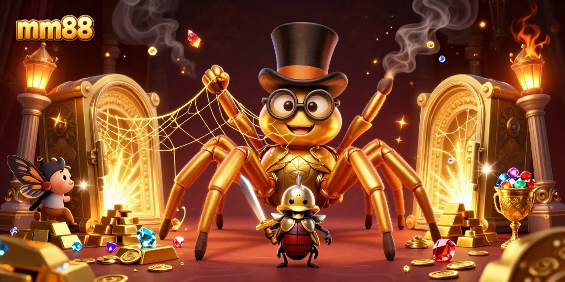 Engage with mm88's thrilling world, where the golden tarantula and beetle knight embody exciting casino adventures.
