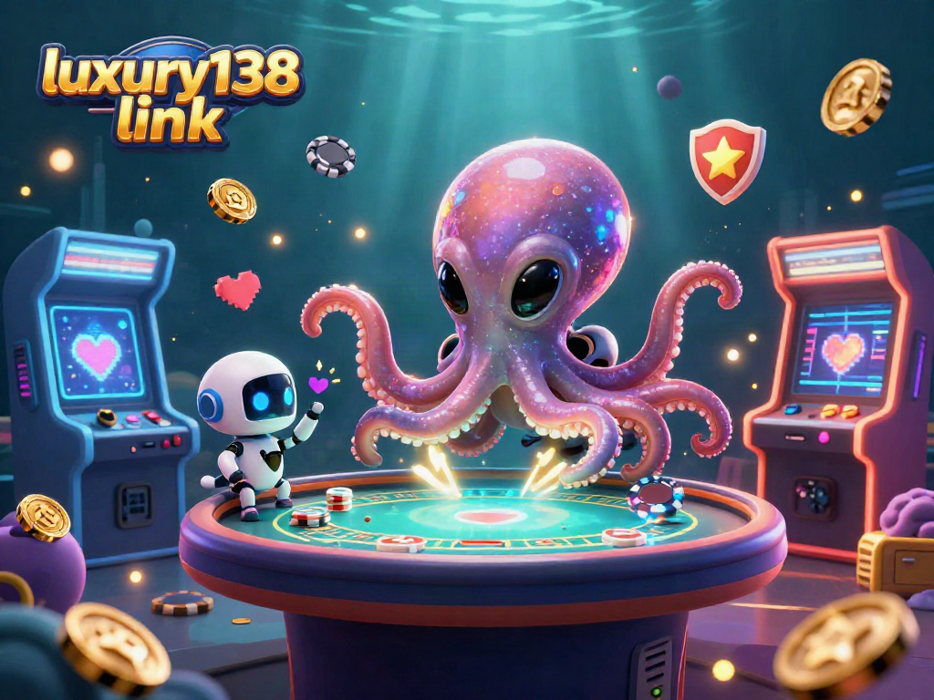 Menangkan permainan kasino di luxury138 link dengan ilustrasi alien dan meja poker yang menarik.