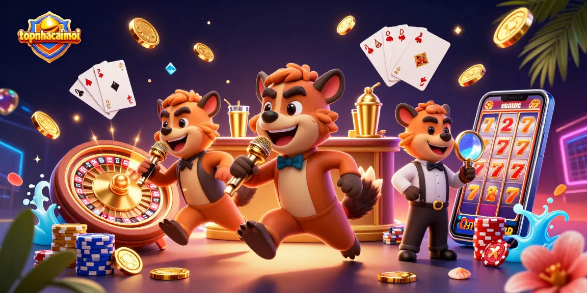 Experience topnhacaimoi's vibrant casino atmosphere with lively hyenas in action.
