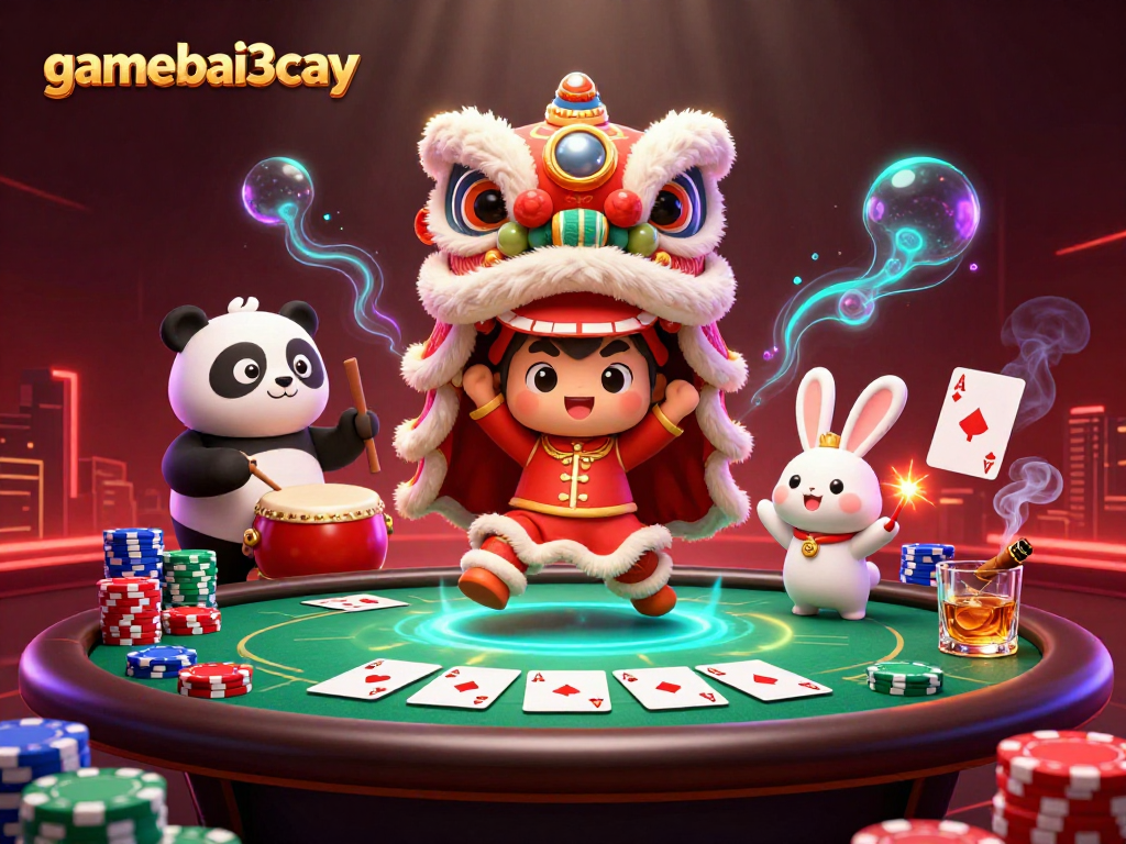 Experience the thrill at gamebai3cay with our animated casino scene featuring vibrant characters and gameplay.