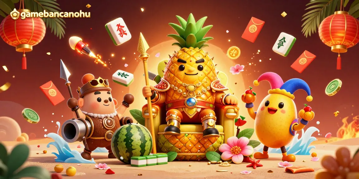Experience the lively gamebancanohu casino scene with the golden pineapple king and playful characters.