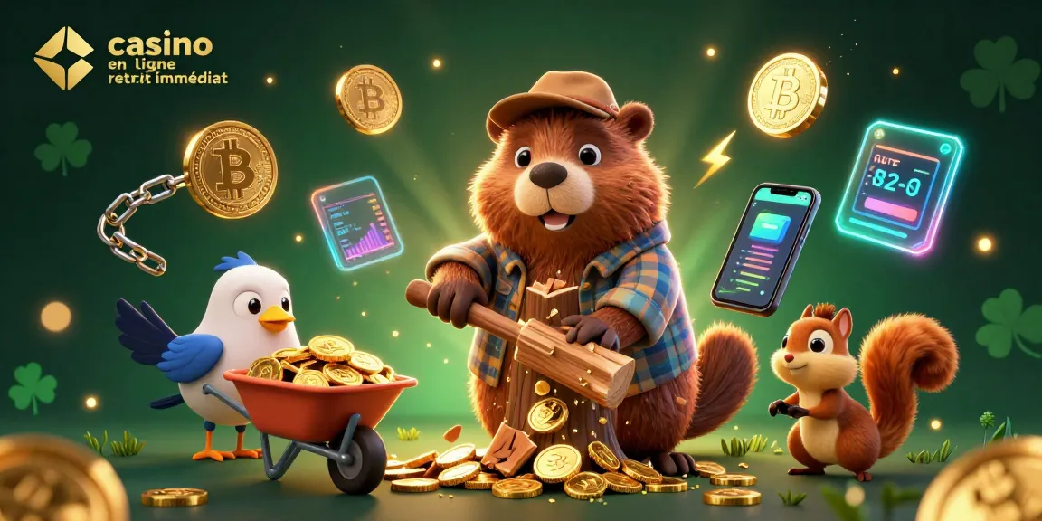 Jouez sur casino en ligne retrait immédiat, une illustration 3D festive avec des personnages amusants et des crypto-monnaies.