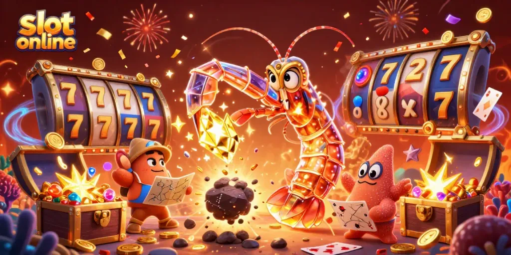 Experience thrilling action in slot online as a galactic mantis shrimp explodes asteroids into gems.