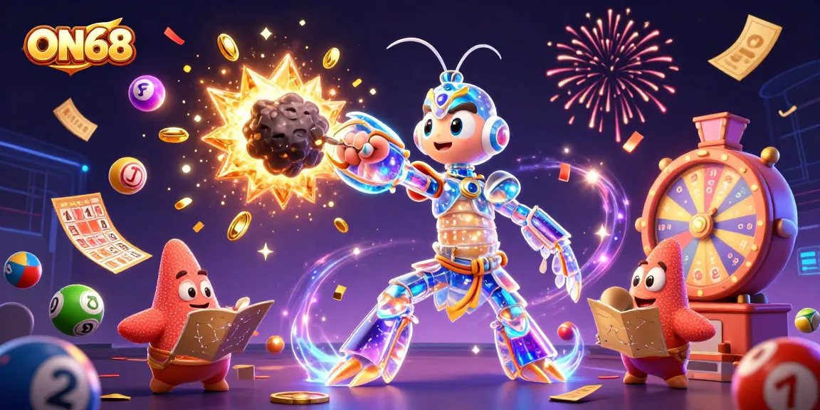 Experience the thrilling world of ON68 with dynamic lottery balls and galactic characters while winning big.