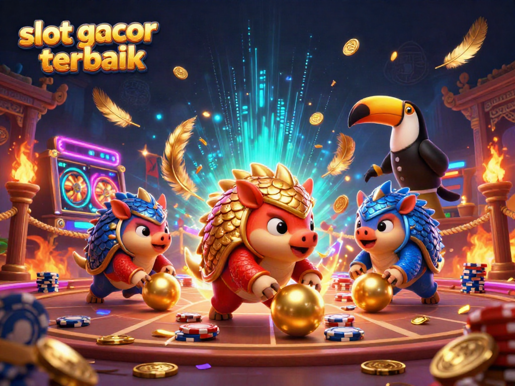 Slot gacor terbaik pangolin bertarung di arena kasino dengan simbol keberuntungan.
