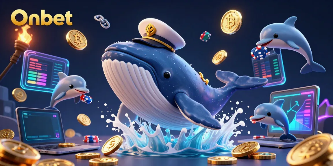 Join Onbet's exhilarating gaming ocean filled with treasures, featuring a cartoon whale and playful dolphins.