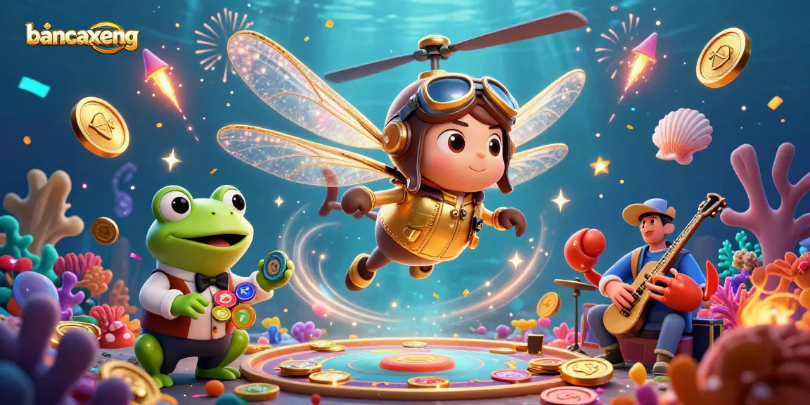Bancaxeng inspires players as a dragonfly pilot and frog croupier create an underwater gambling adventure.