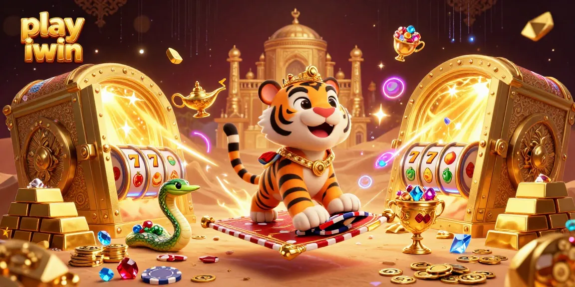 Experience the thrill as you play iwin with vibrant casino visuals featuring a tiger sultan and treasures.