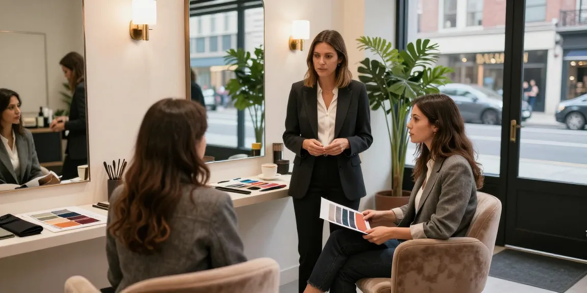 Consulenza d'immagine Milano: esperta di moda analizza armadio con cliente in un salone elegante.