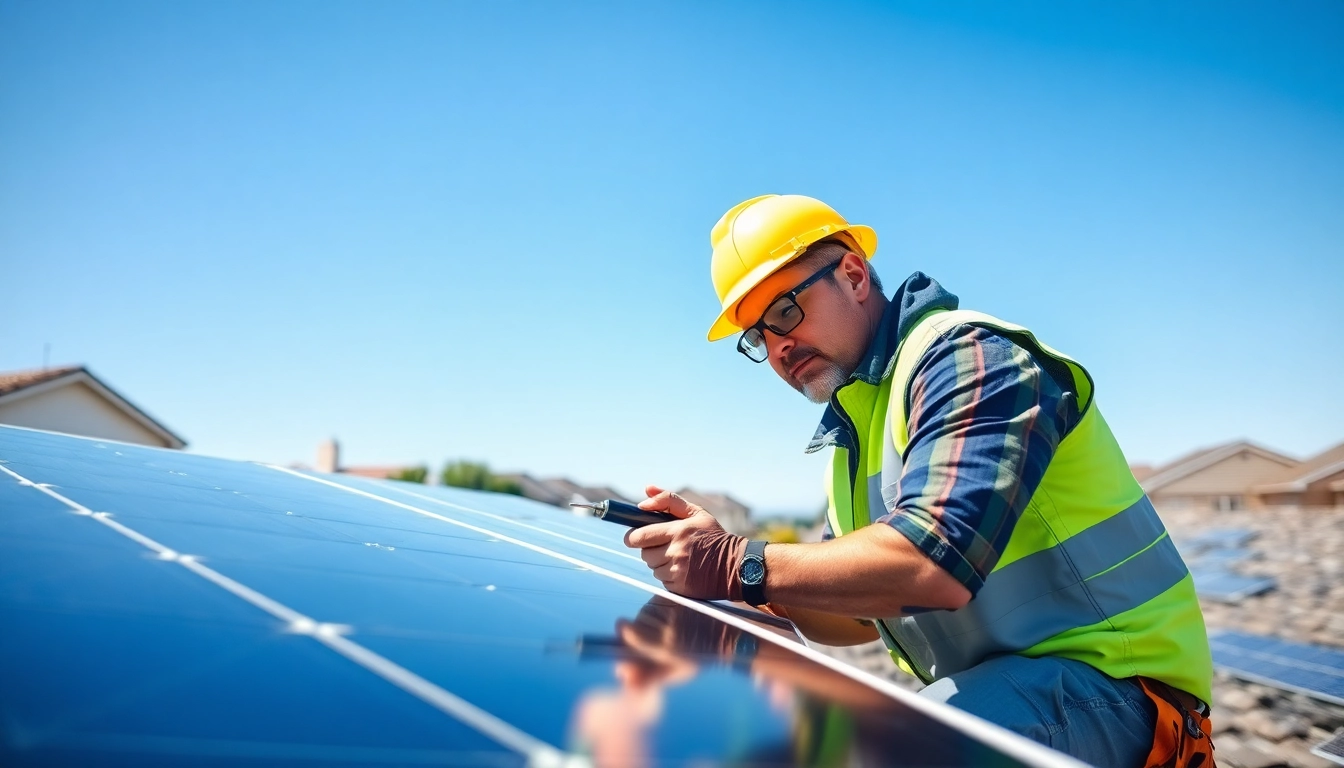 Repairing solar panels with expertise from a solar repair company near me in a suburban setting.